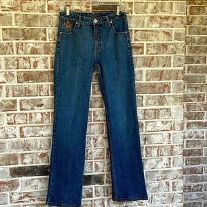 Lawman Blue Fleur-di-lis Embroidered Pockets Cowgirl Denim Vintage Jeans